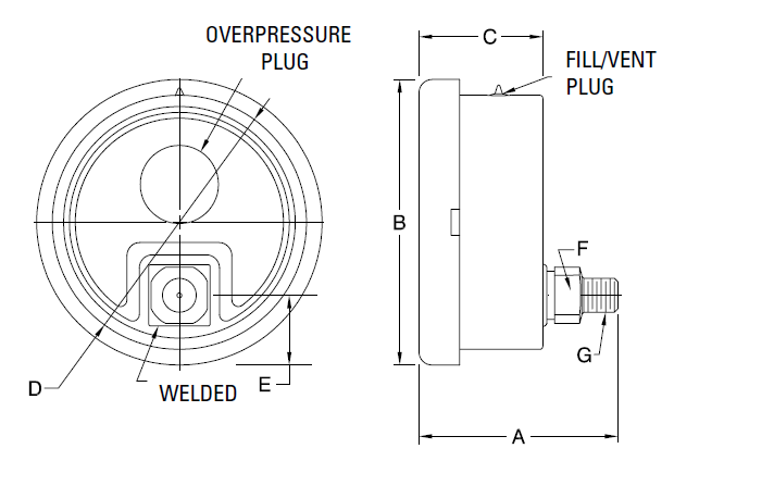 Glycerin-Filled-Industrial-Pressure-Gauge-Mdels-401-and-601-LFSSW-Diagram