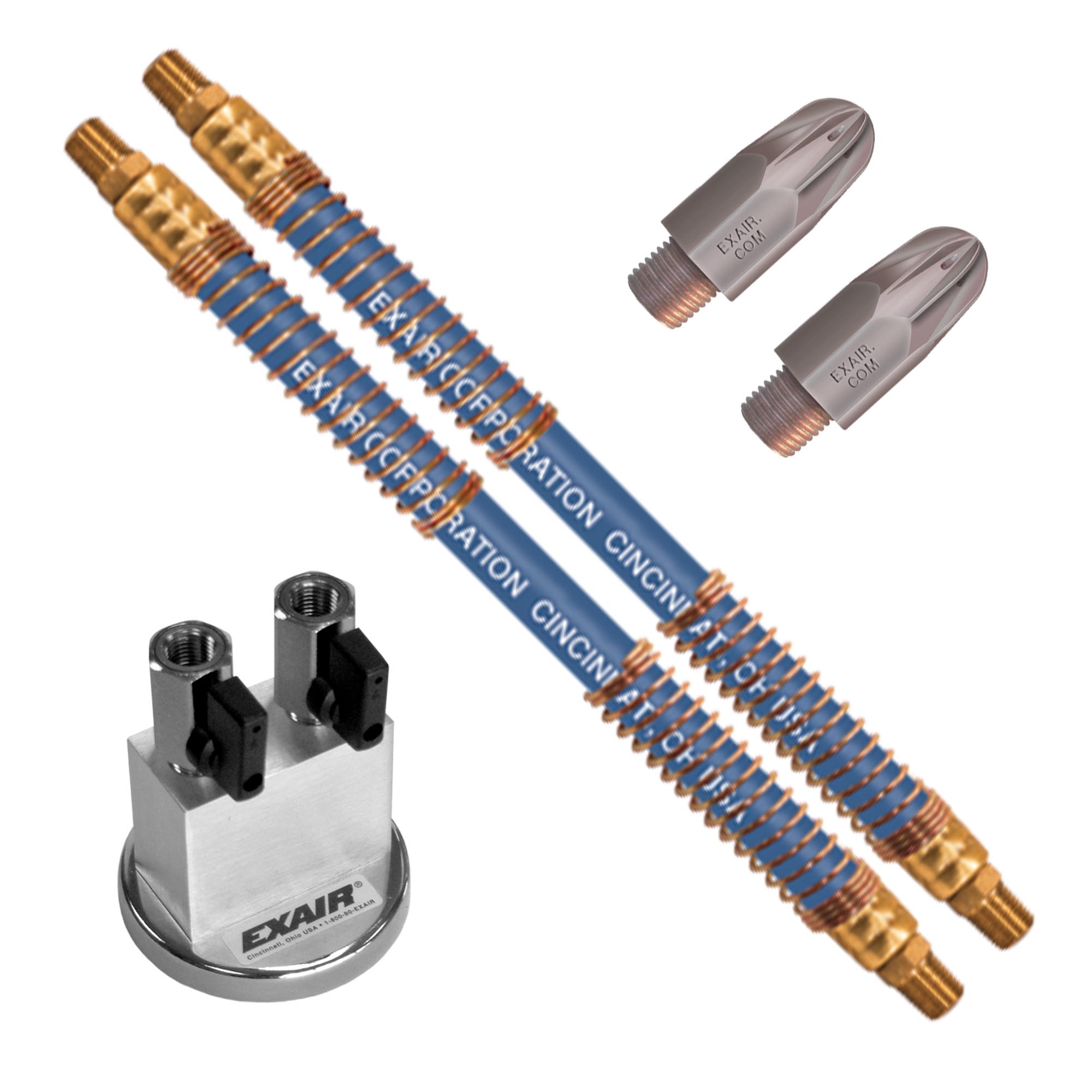 EXAIR Mini Super Air Nozzle™ with Stay Set Hose and Magnetic Base