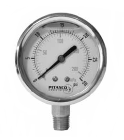 Pitanco Precision Glycerin Filled Industrial Pressure Gauge – Stainless Steel Case, Brass Wetted Parts