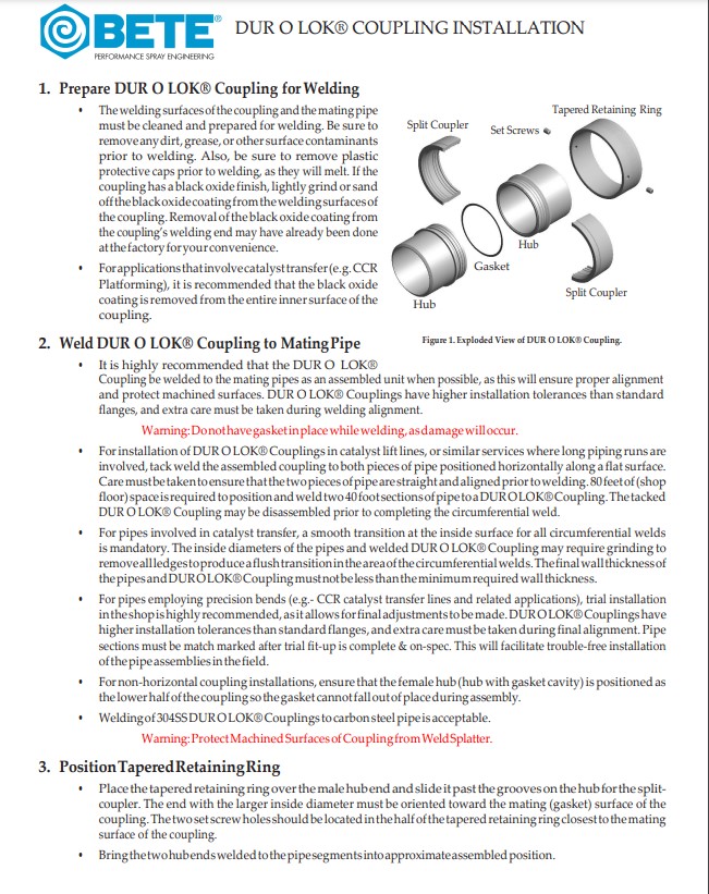 BETE DUR O LOK Couplings - Installation Procedure 