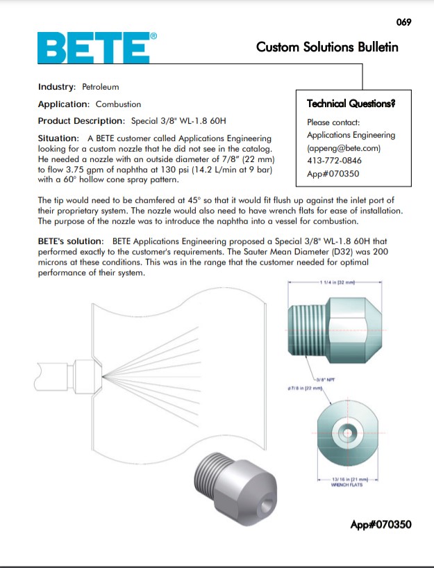 BETE Combustion 070350