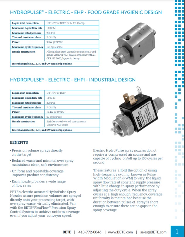 BETE HydroPulse EHP & EHPI - Datasheet