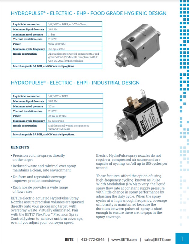 BETE HydroPulse EHP & EHPI - Data Sheet 