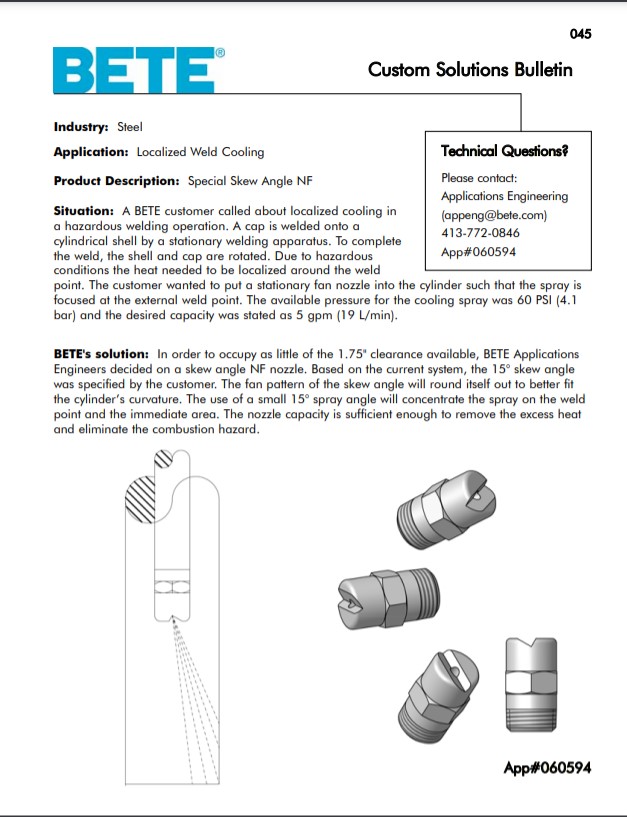 Custom Spray Nozzle Solutions - Localized Weld Cooling 