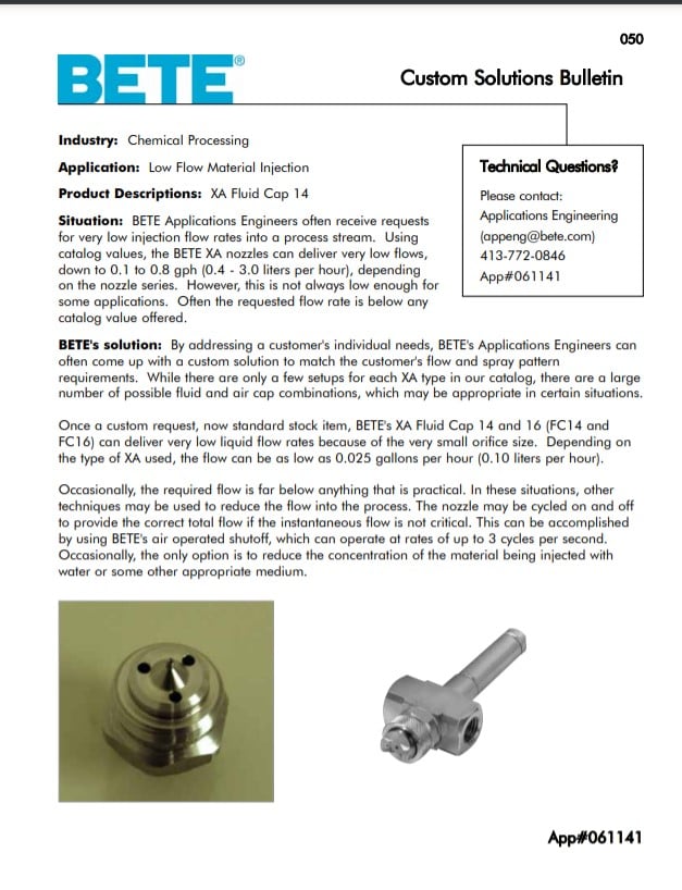 Custom Spray Nozzle Solutions - Low Flow Material Injection