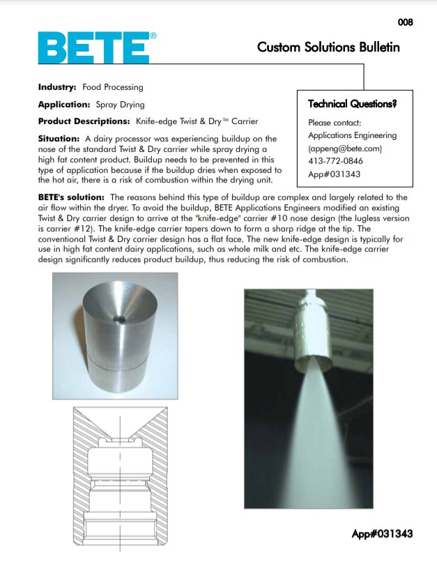 BETE Spray Drying Knife edge 031343