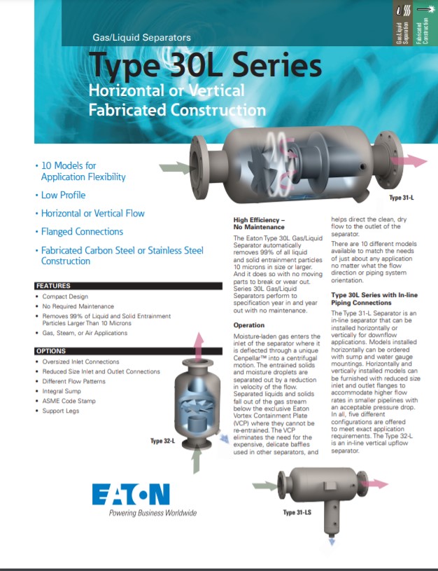 EATON 30L Gas Liquid Separators Horizontal Vertical