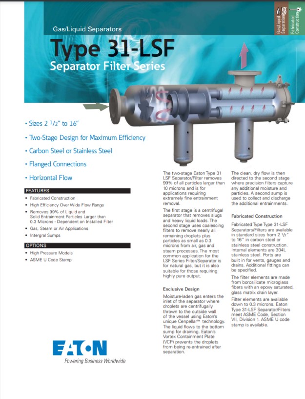 EATON 31 LS Gas Liquid Separators Two Stage Flanged