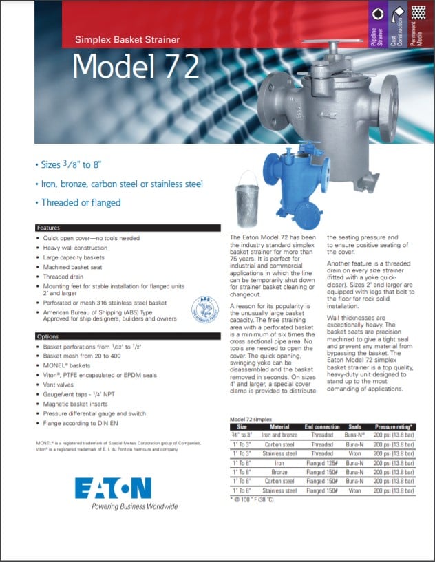 EATON 72 Simplex Basket Strainers