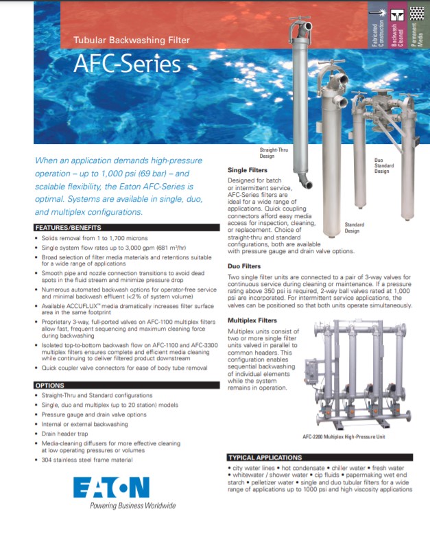 EATON AFC Tubular Backwashing Filters