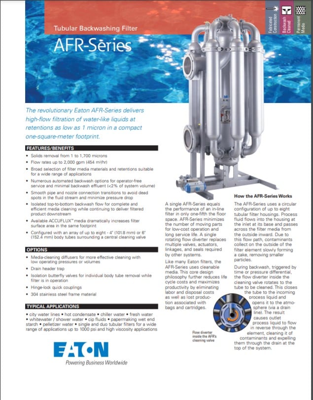 EATON AFR Tubular Backwashing Filters
