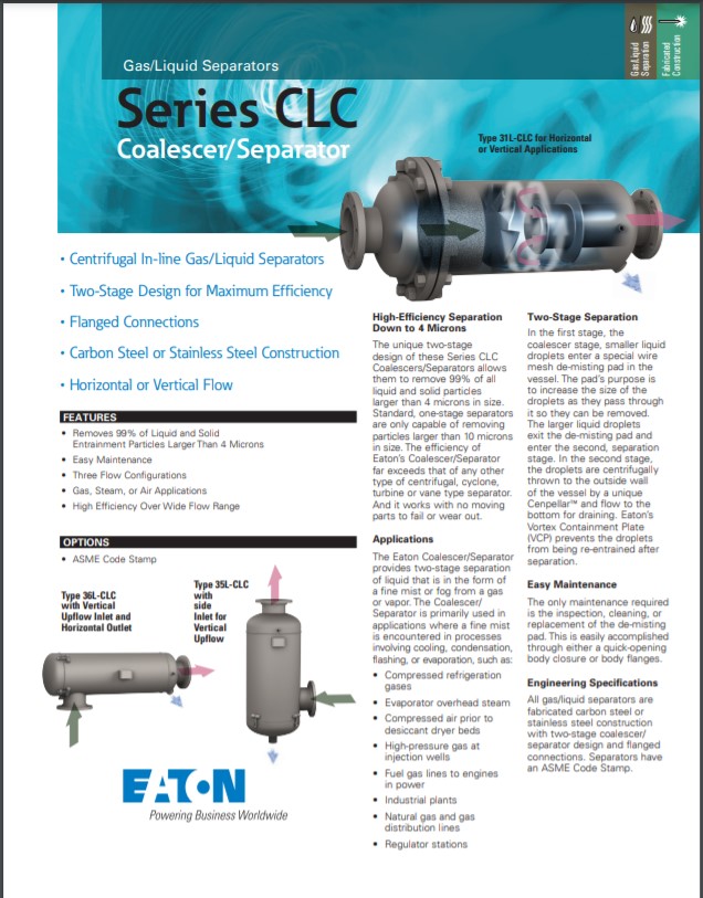 EATON CLC Coalescer Gas Liquid Separators