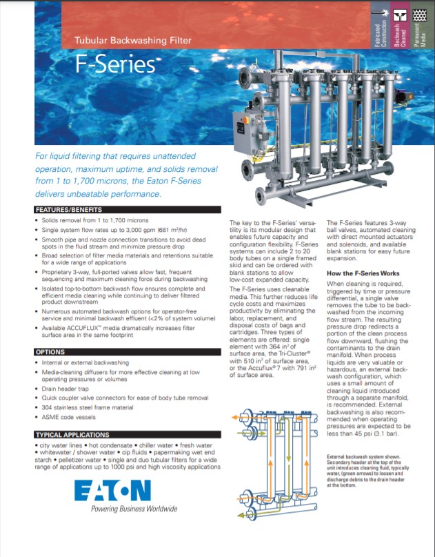 EATON F Series Tubular Backwashing Filter