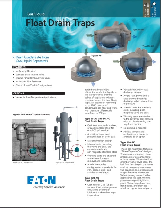 EATON Gas Liquid Separator Float Drain Traps