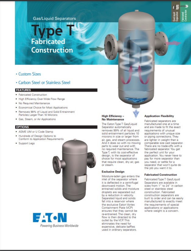 EATON T Gas Liquid Separators Fabricated