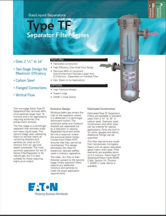 EATON TF Gas Liquid Separators Two Stage Flanged Vertical