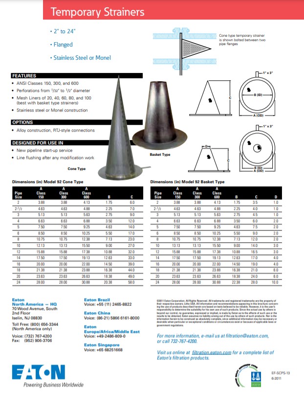 EATON Temporary Strainers