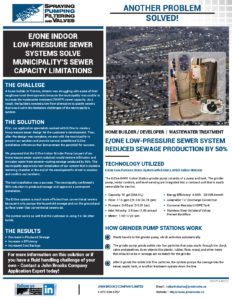 E/One Indoor Low-Pressure Sewer Systems Solve Sewage Capacity Problems