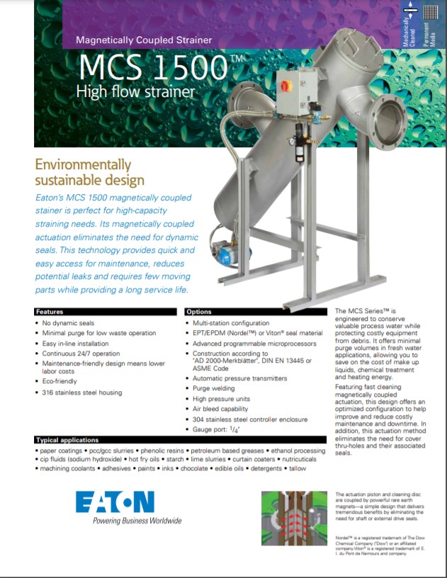 Eaton High Flow Mechanically Cleaned Strainer MCS-1500 Technical Information-US