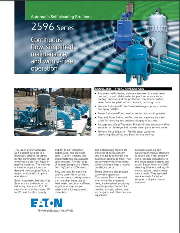 Eaton Model 2596 Automatic Self Cleaning Strainers Introduction