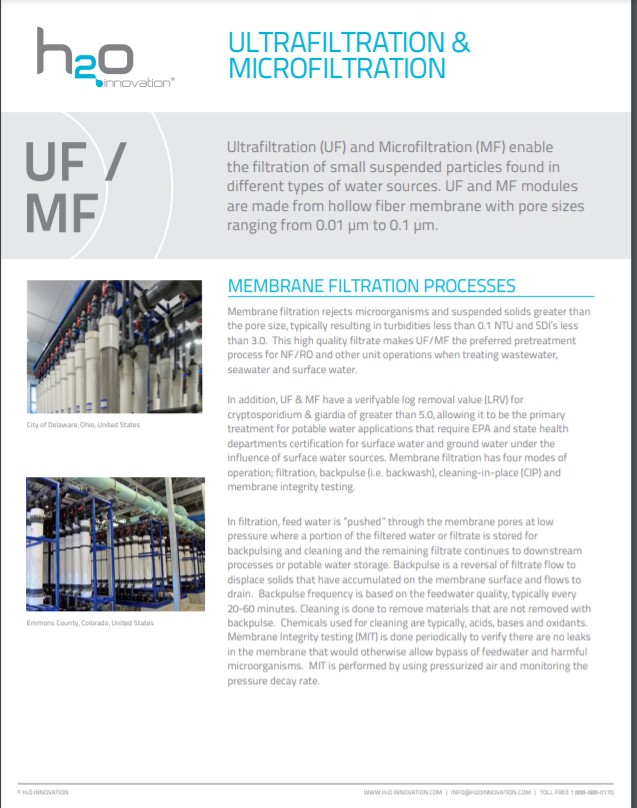 H2O Innovation-Ultrafiltration Microfiltration