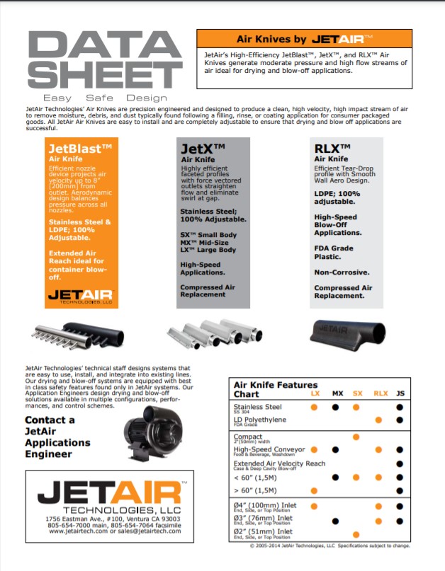 JetAir Air Knife Data Sheet