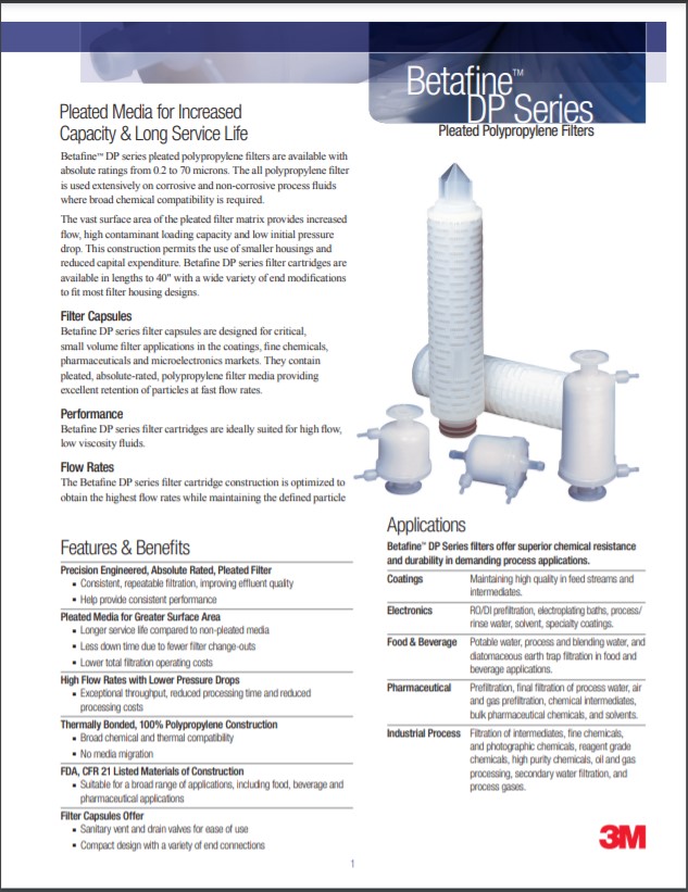 3M Betafine DP Pleated Filters
