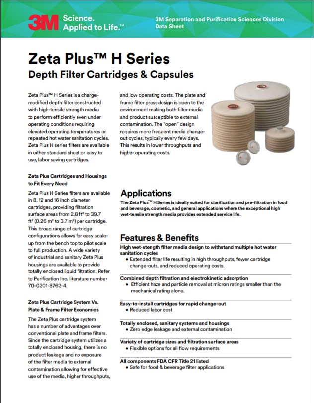 3M Zeta Plus H Depth Cartridges Capsules