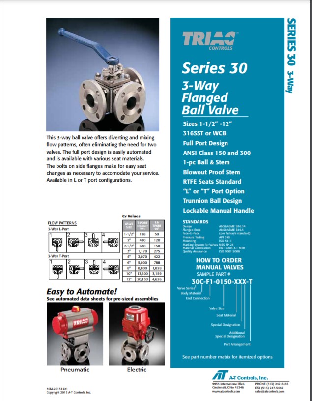 A-T Controls Triac 30 Series Multi Port Ball Valves