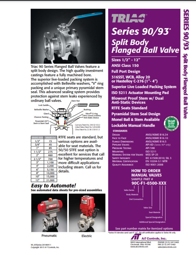 A-T Controls Triac 90 93 Series Flanged Ball Valves TAL