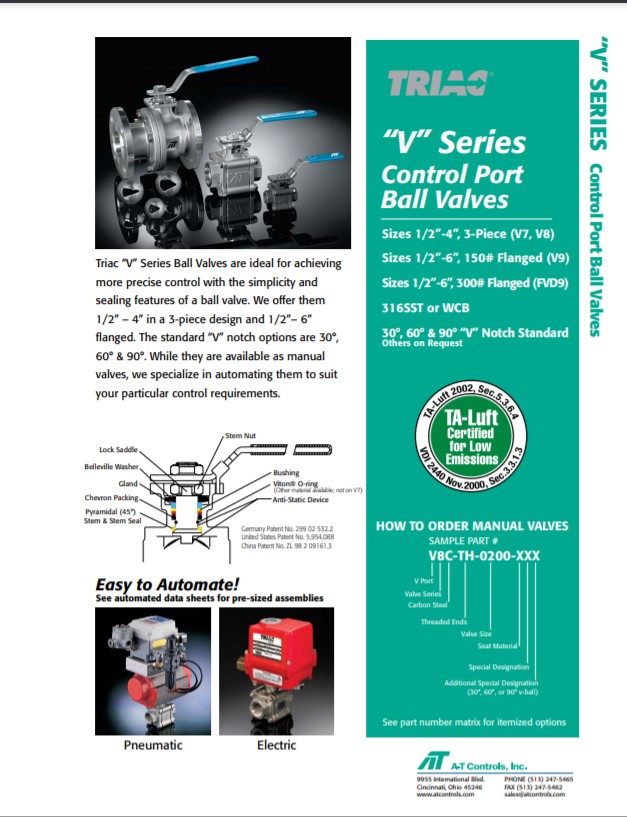 A-T Controls Triac V Series V Port Ball Valves TAL