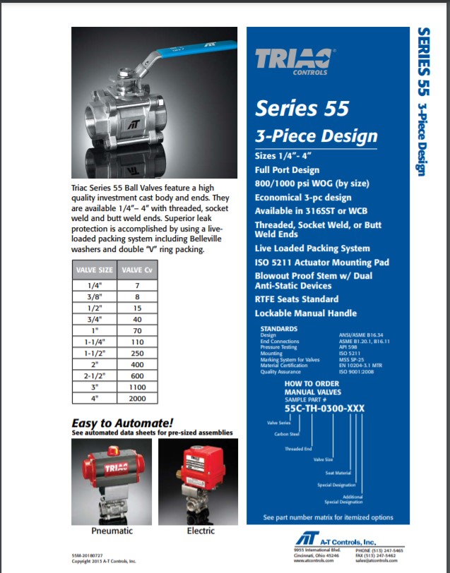 AT Controls Triac 55 Series Ball Valves