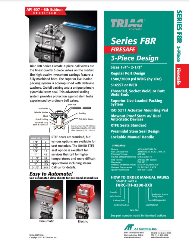 AT Controls Triac F8R Fire Safe Series Ball Valves