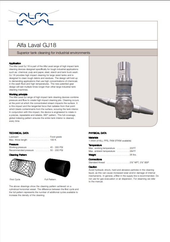 Alfa Laval GJ 18 - Product Brochure