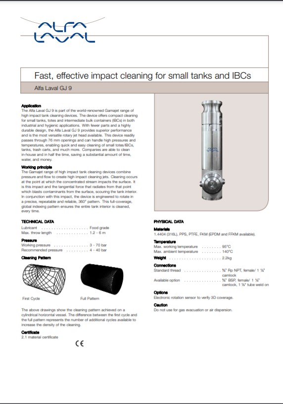 Alfa Laval GJ 9 - Product Brochure