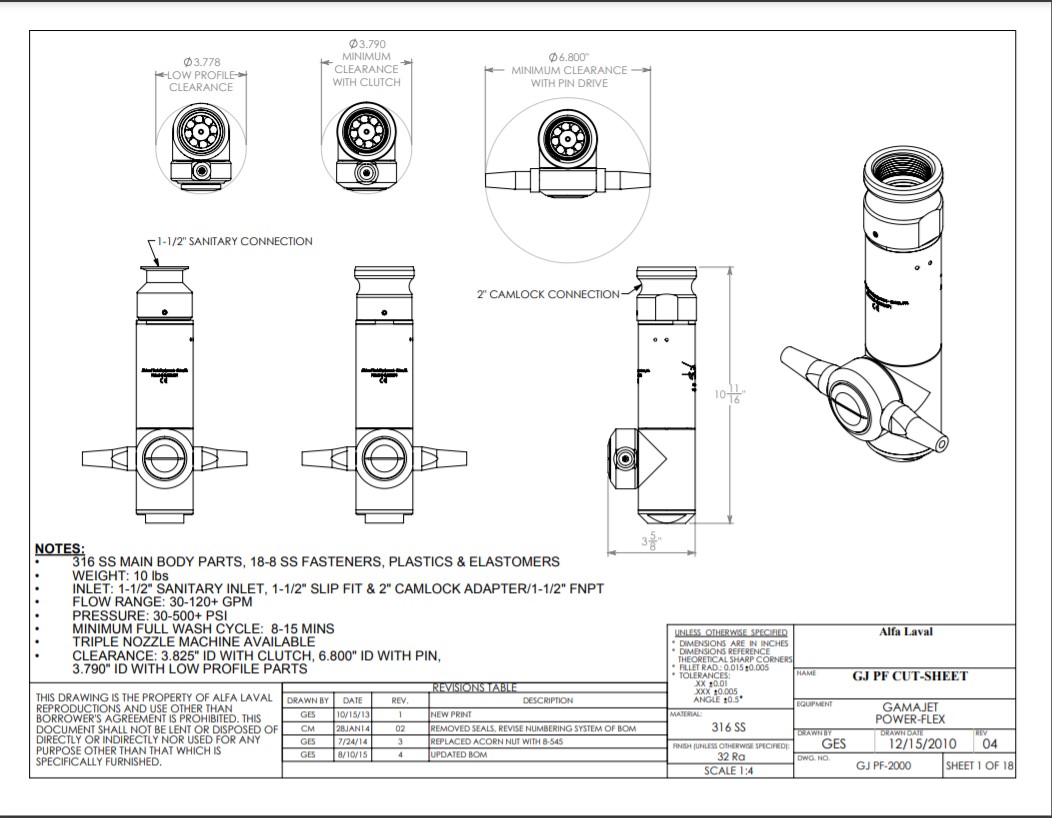 Alfa Laval GJ PF Drawing and Parts List