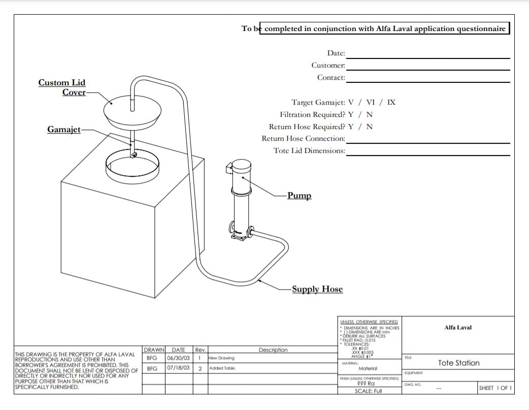 Alfa Laval GJ ToteBlast Station - Drawing