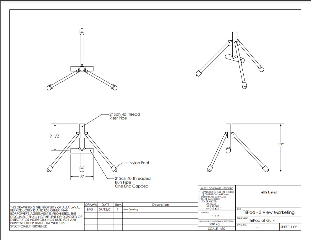 Alfa Laval GJ4 Tripod - Drawing