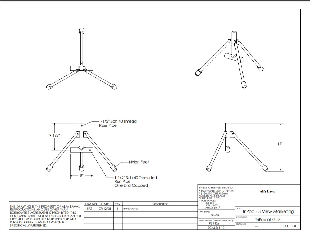 Alfa Laval GJ8 Tripod - Drawing