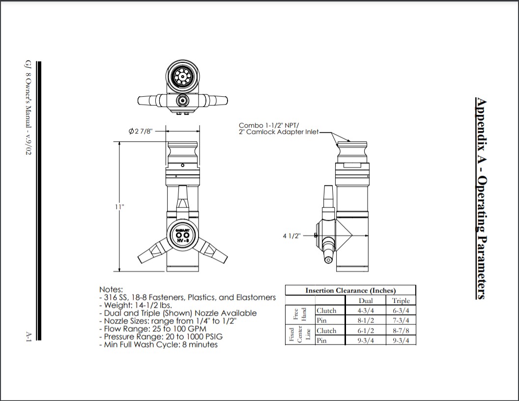 Alfa Laval Gamajet GJ 8 Operating Parameters