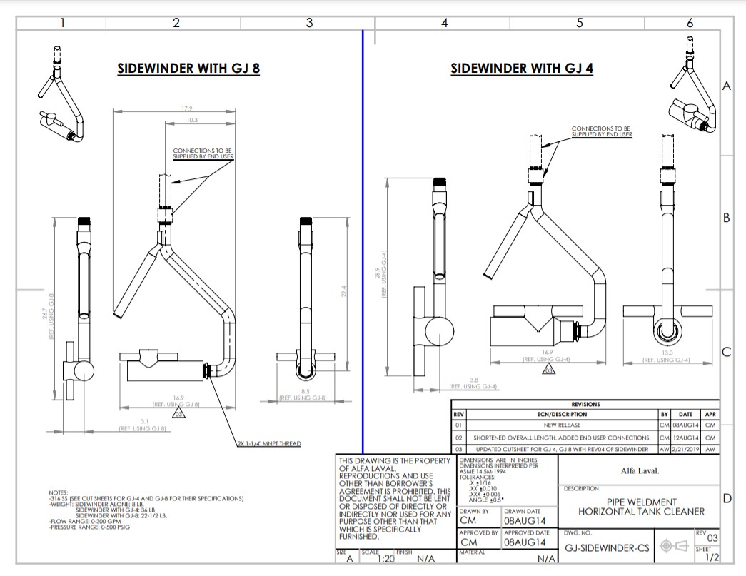 Alfa Laval Gamajet Sidewinder Engineering - Drawing