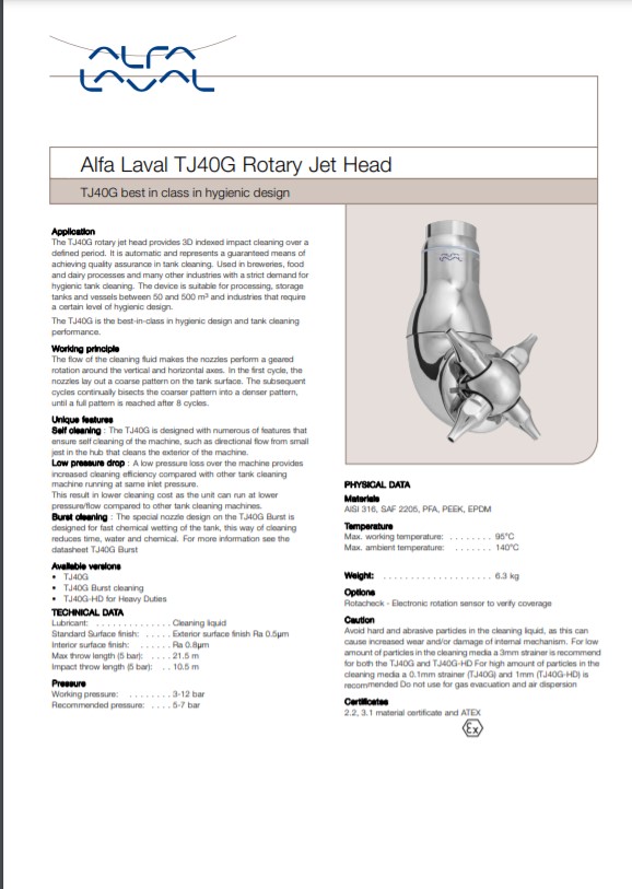 Alfa Laval TJ 40G Product Brochure