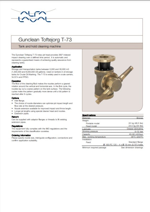 Alfa Laval TJ 73 - Product Brochure