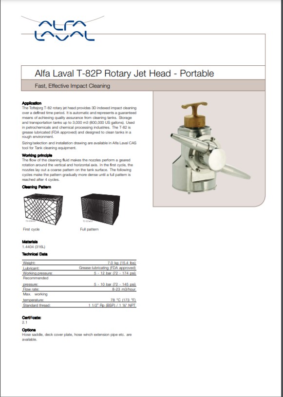 Alfa Laval TJ 82P - Product Brochure