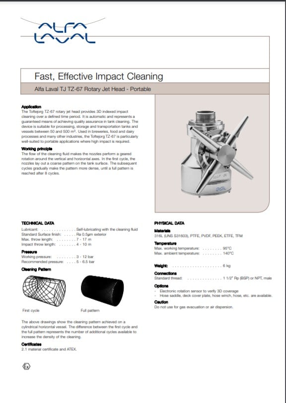 Alfa Laval TJ TZ 67 - Product Brochure