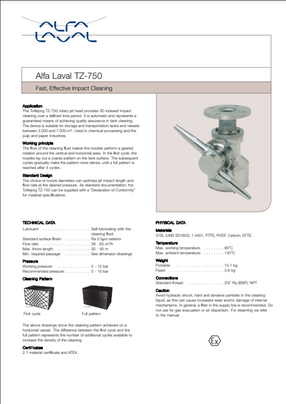 Alfa Laval TJ TZ 750 Product Brochure