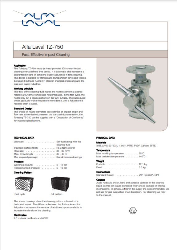 Alfa Laval TJ TZ 750 - Product Brochure