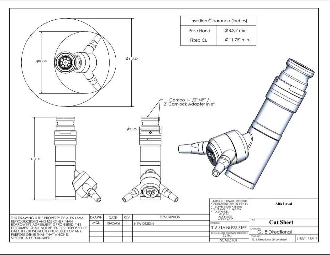 Alfa Laval GJ 8 Directional Engineering Drawing