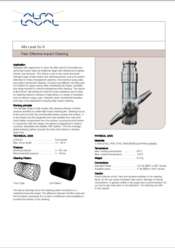 Alfa Laval GJ 8 Product Leaflet