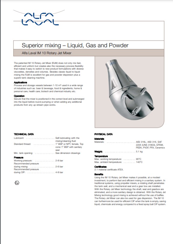 Alfa Laval IM 10 Rotary Jet Mixer